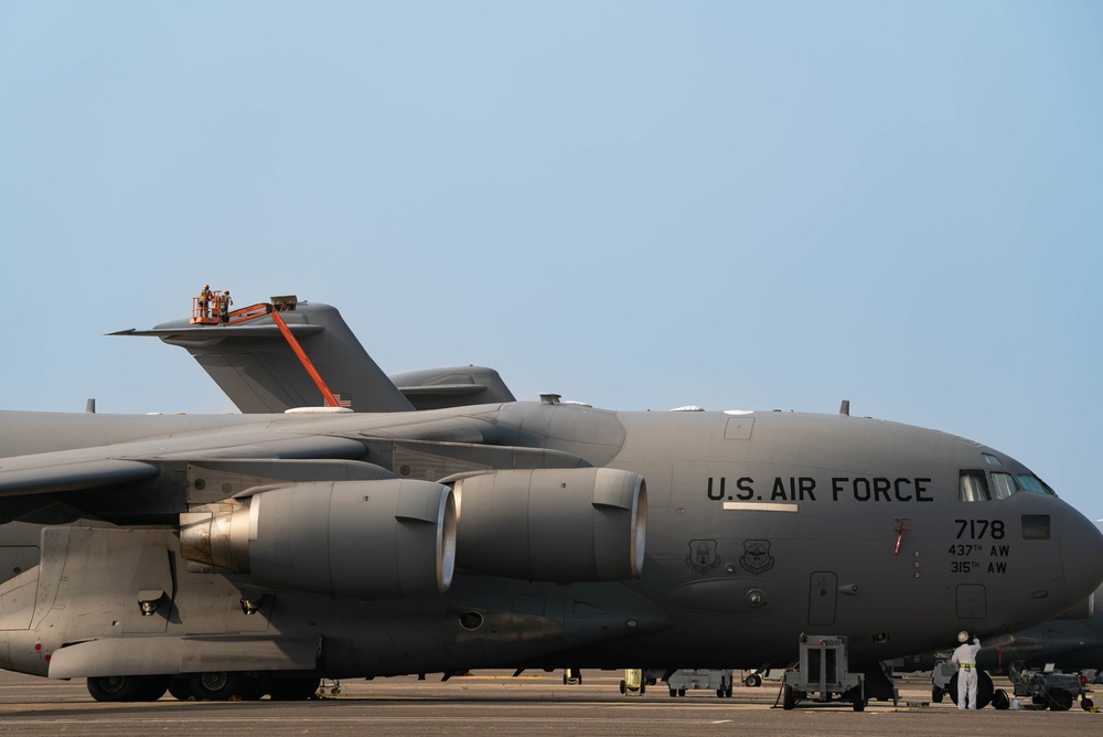 Team Charleston Maintainers prepare C-17 for Mobility Guardian 2023