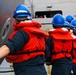 USS Robert Smalls (CG 62) Sailors Hold the PND line during RAS