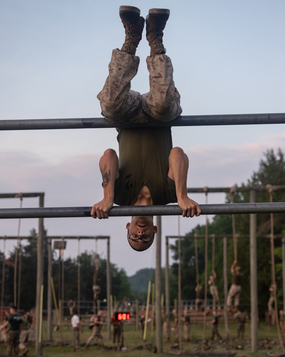 Officer Candidates compete in a timed obstacle course at the Officer Candidate School