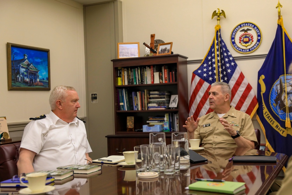 U.S. Navy Chief of Chaplains, RADM Gregory N. Todd Meets with The Venerable Andrew Hillier, Royal Navy, Chaplain of the Fleet and Honorary Chaplain to His Majesty King Charles III