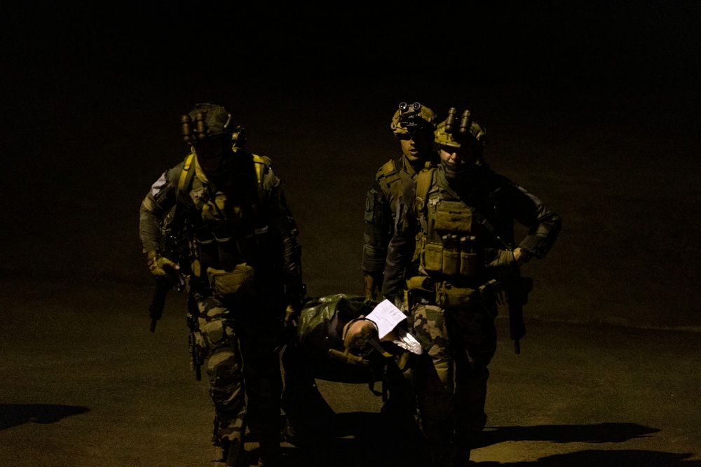 French soldiers conduct a direct action raid during Exercise Raven