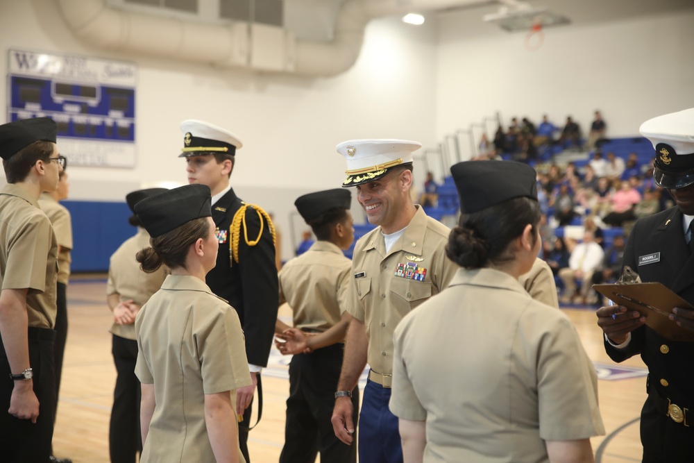 Baton Rouge Marines inspect cadets at West Feliciana High School NJROTC 2023 Annual Military Inspection
