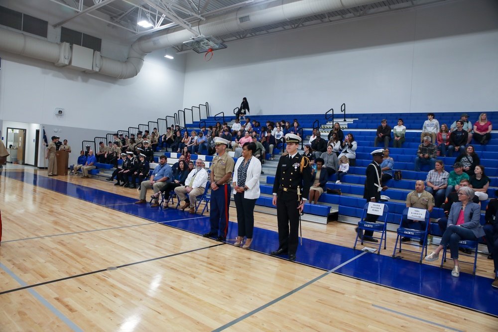 RS Baton Rouge Marines inspect cadets at West Feliciana High School NJROTC 2023 Annual Military Inspection