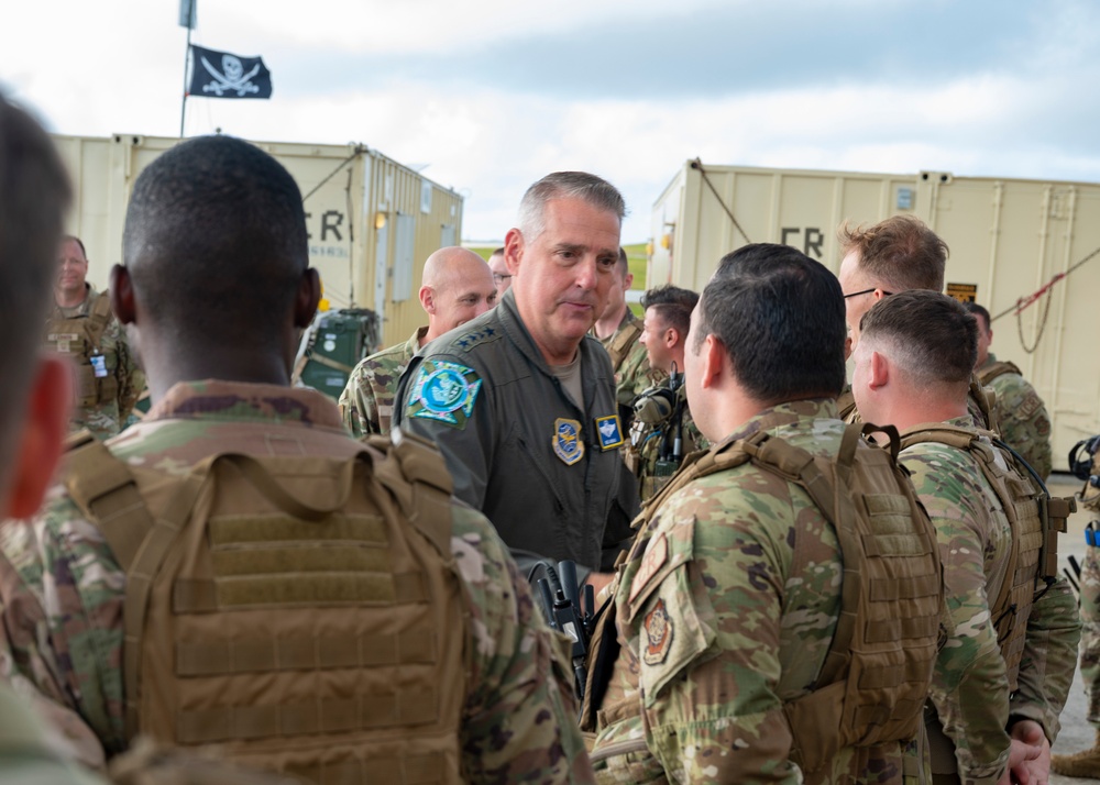 Gen Mike Minihan meets with 621st Contingency Response Group during Mobility Guardian 23