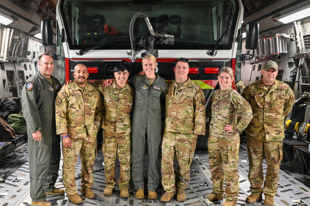 Reserve aircrew transports firetruck for Patriot Fury