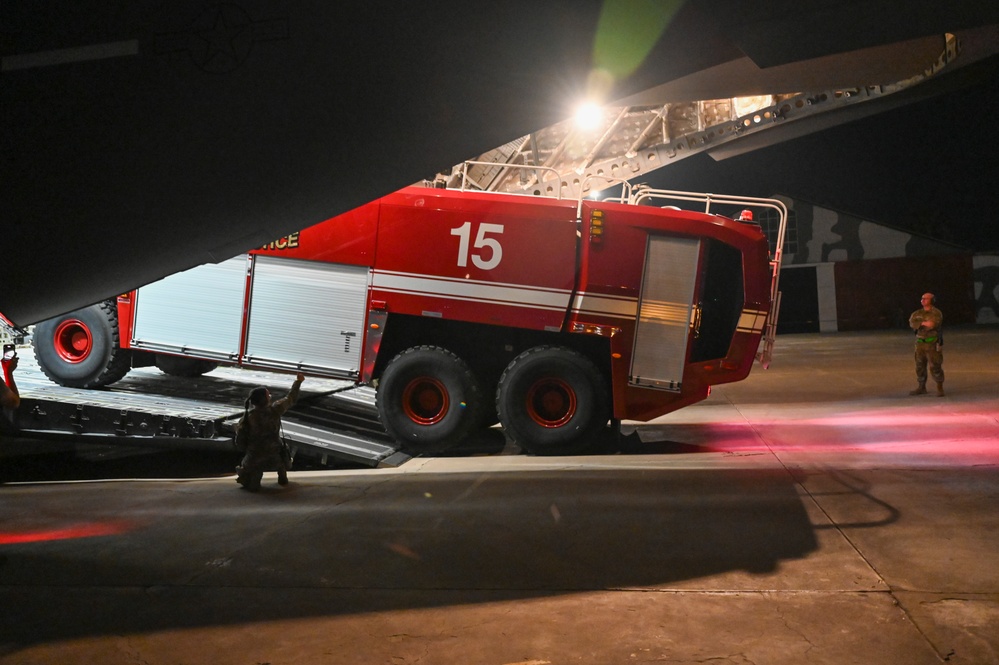 Reserve aircrew transports firetruck for Patriot Fury