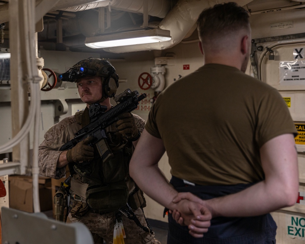 The MRF conducts a VBSS exercise aboard the USS New Orleans