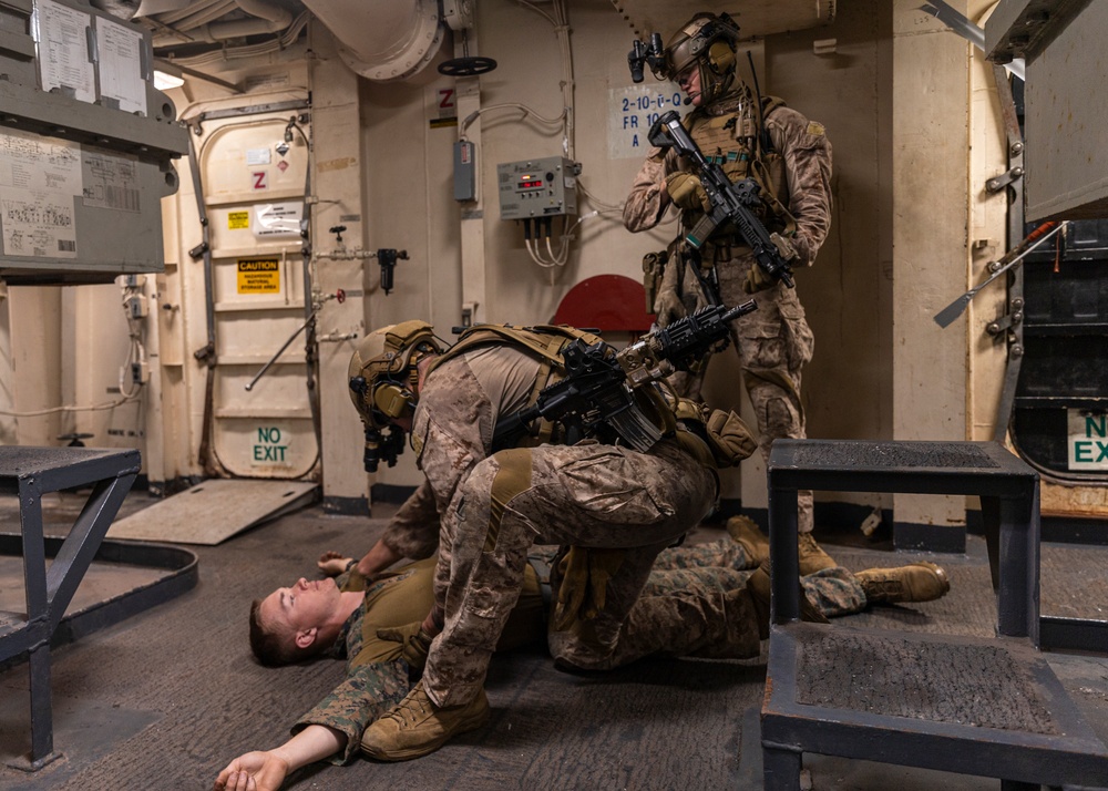 The MRF conducts a VBSS exercise aboard the USS New Orleans