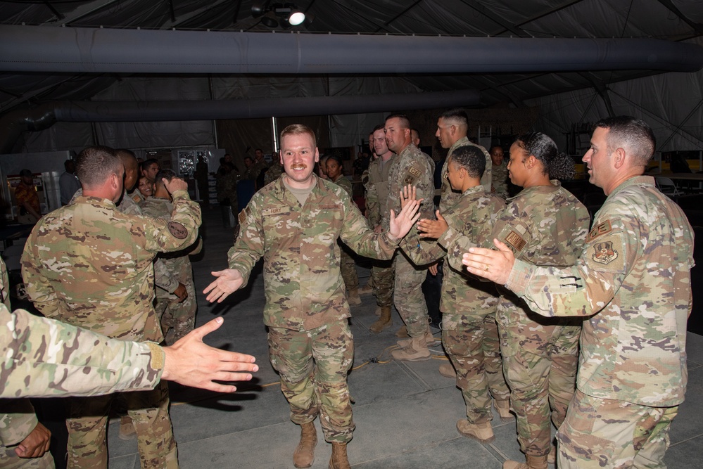 Team PSAB celebrates during Tech. Sgt. Release Party