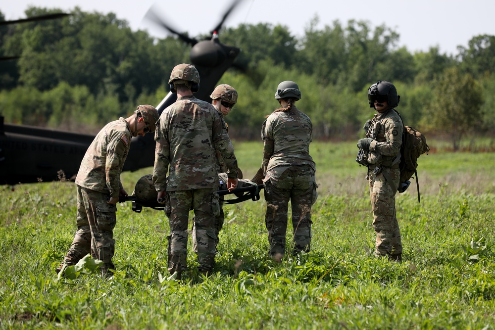 Soldiers throughout the 34th ECAB rehearse 9-Line MEDEVAC procedures on Camp Ripley