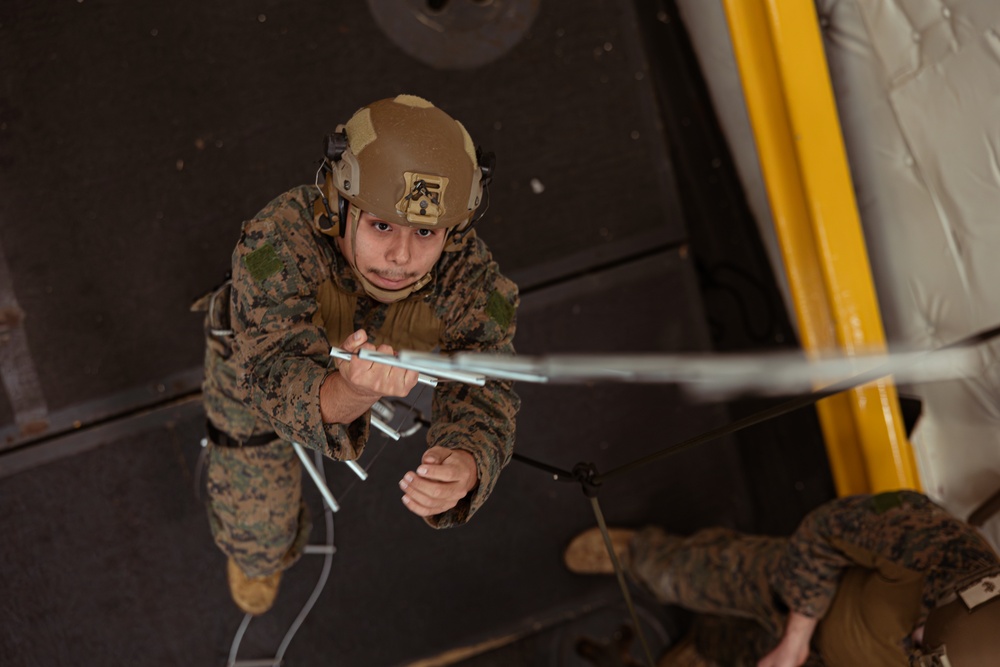 Fast Roping, Caving Ladder Drills Aboard USS Green Bay