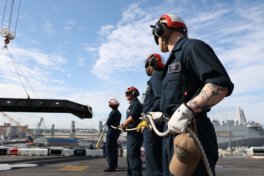 Bataan Sailors man the Rails