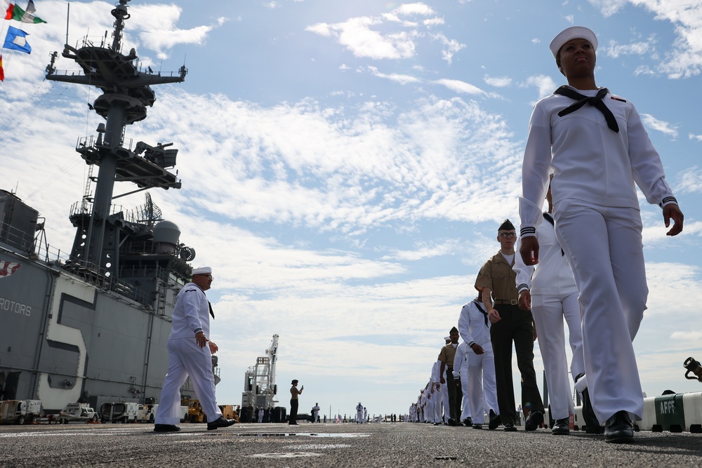 Bataan Sailors man the rails