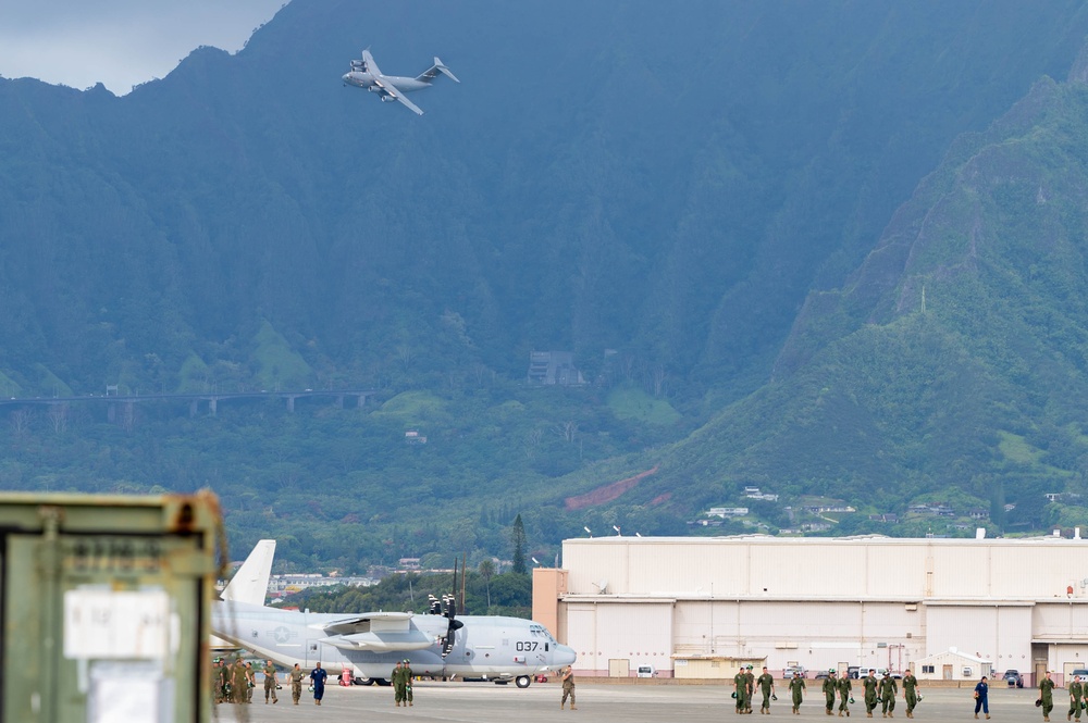 Airmen partnered with U.S. Marine Corps to load a C-17 Globemaster