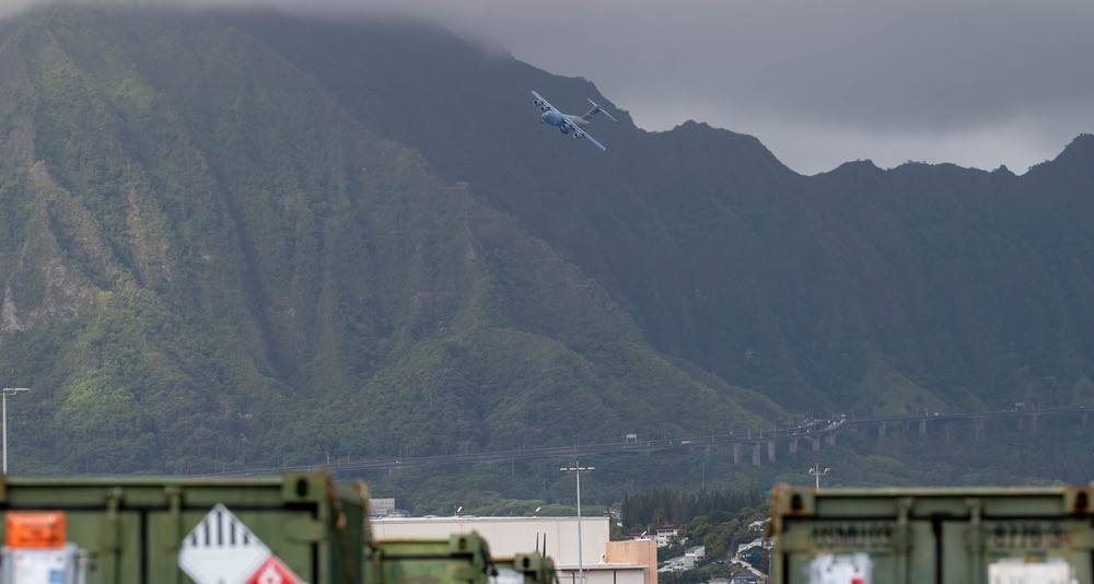 Airmen partnered with U.S. Marine Corps to load a C-17 Globemaster