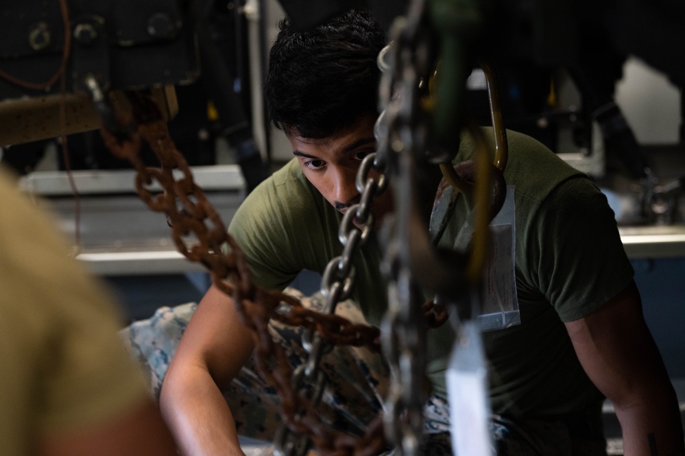 Airmen partnered with U.S. Marine Corps to load a C-17 Globemaster