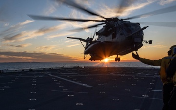 Flight Operations with a CH-53 Super Stallion aboard USS New Orleans July 2, 2023