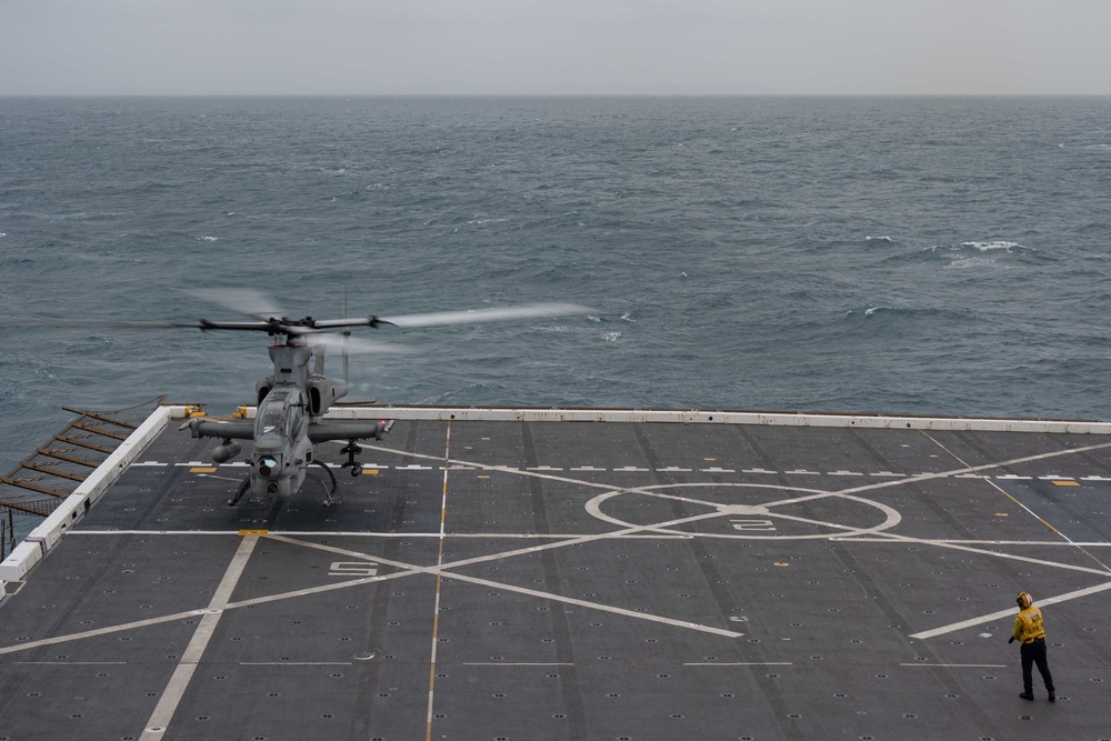 Flight Operations with Cobra and Huey Helicopters aboard USS New Orleans July 3, 2023