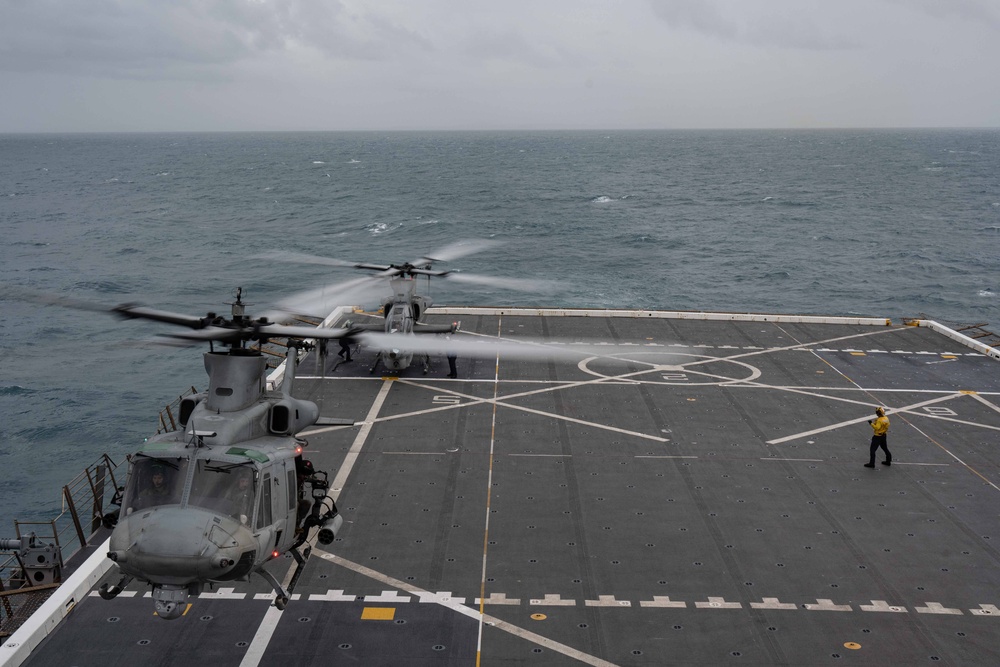 Flight Operations with Cobra and Huey Helicopters aboard USS New Orleans July 3, 2023