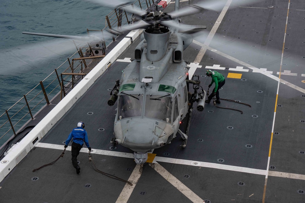 Flight Operations with Cobra and Huey Helicopters aboard USS New Orleans July 3, 2023