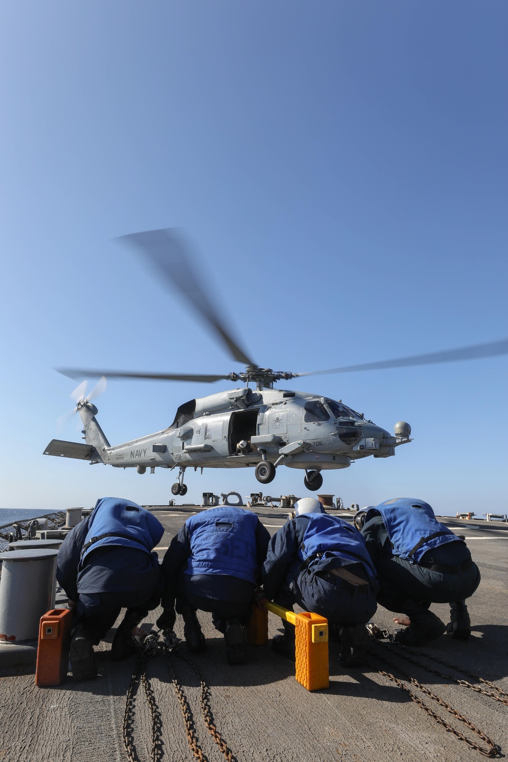 Sailors Brace For Helicopter Landing