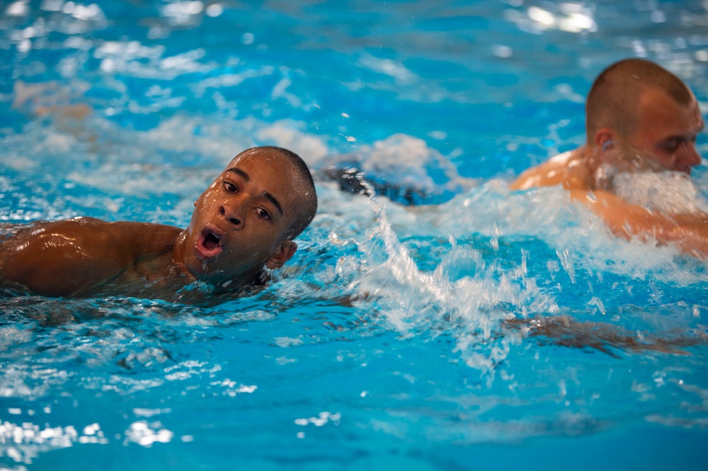 Naval Reserve Officers Training Corps (NROTC) New Student Indoctrination (NSI) Cycle 2 Swim Qualification and Man Overboard