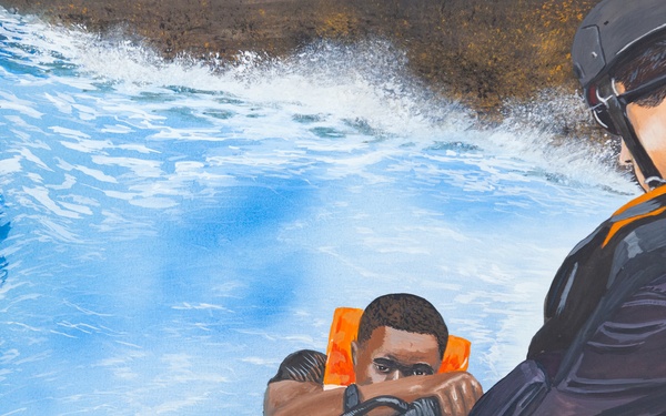 US Coast Guard Art Program 2023 Collection, Ob Id # 202312, Haitian migrant rescued, Don Hatcher