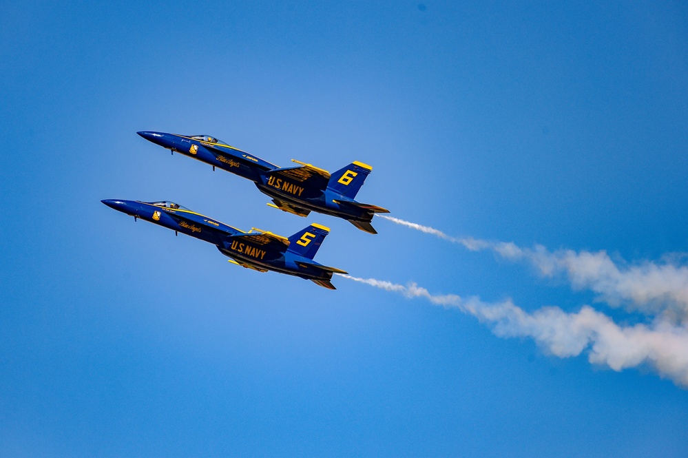 The U.S. Navy Flight Demonstration Squadron, the Blue Angels, perform at the Defenders of Liberty Air Show over Barksdale Air Force Base, LA.