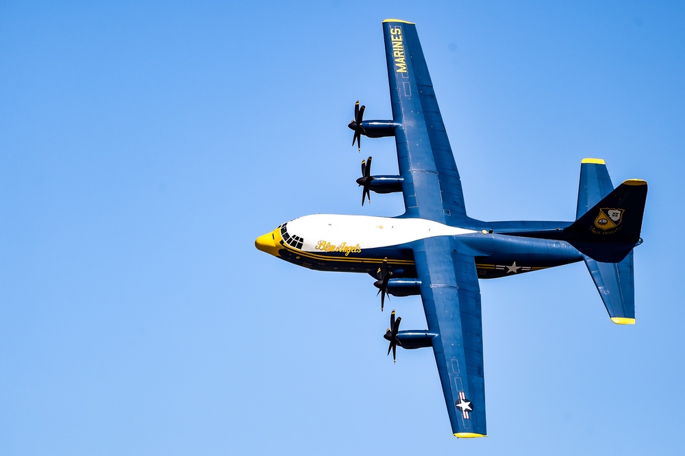 The U.S. Navy Flight Demonstration Squadron, the Blue Angels, perform at the Defenders of Liberty Air Show over Barksdale Air Force Base, LA.