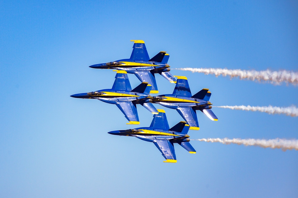 The U.S. Navy Flight Demonstration Squadron, the Blue Angels, perform at the Defenders of Liberty Air Show over Barksdale Air Force Base, LA.