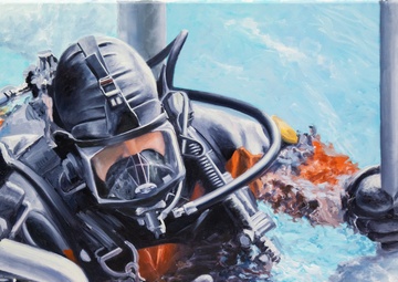 US Coast Guard Art Program 2023 Collection, Ob Id # 202329, Ice diving in the Antarctic, Stephen Roberson