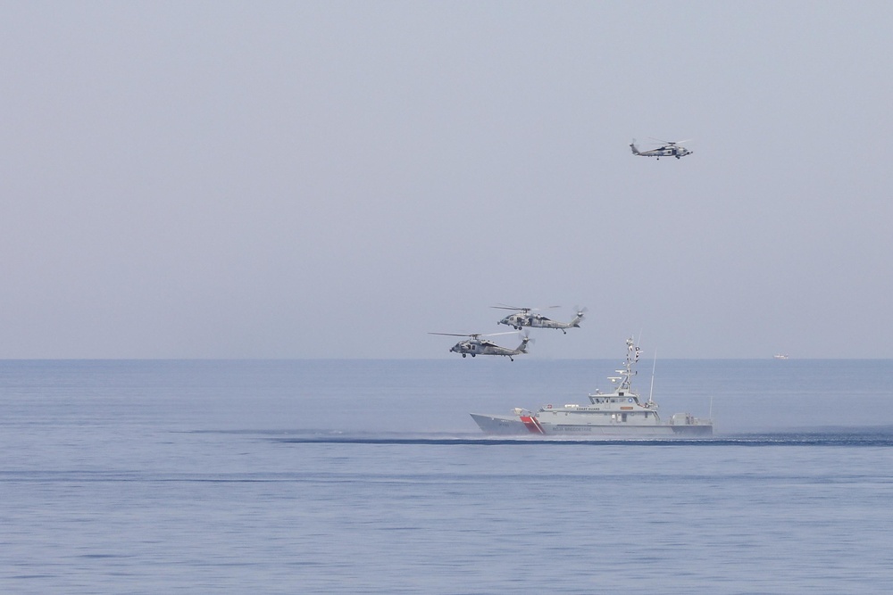 U.S Helicopters Over Albanian Ship