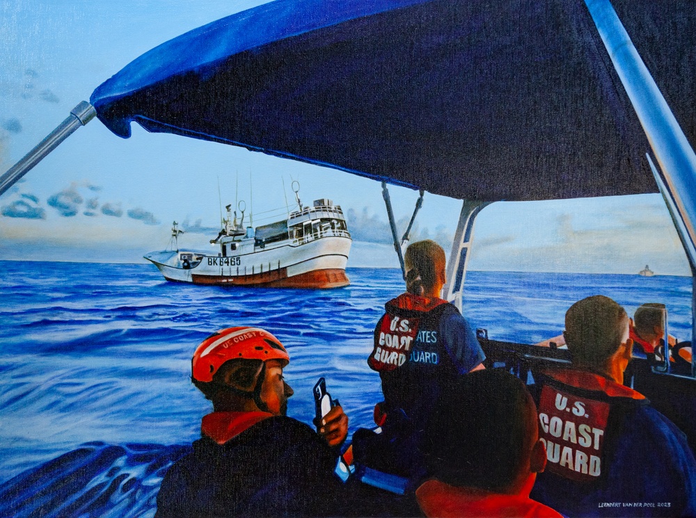 US Coast Guard Art Program 2023 Collection, Ob Id # 202335, Fishing patrol in the Pacific, Leendert van der Pool