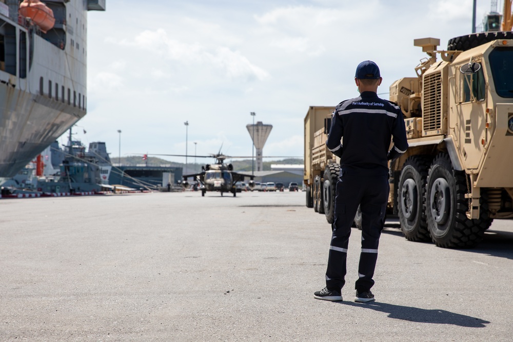 A Thai Port Authority supervisor for the Port of Sattahip, Chon Buri, Thailand supervises an Exercise Hanuman Guardian 2023 UH-60 Black Hawk launch