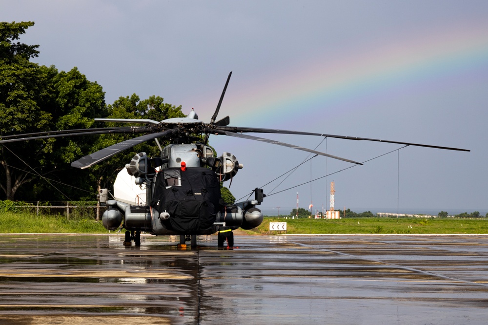 Rainbow Paints the Skyline over CH-53Es in Palawan