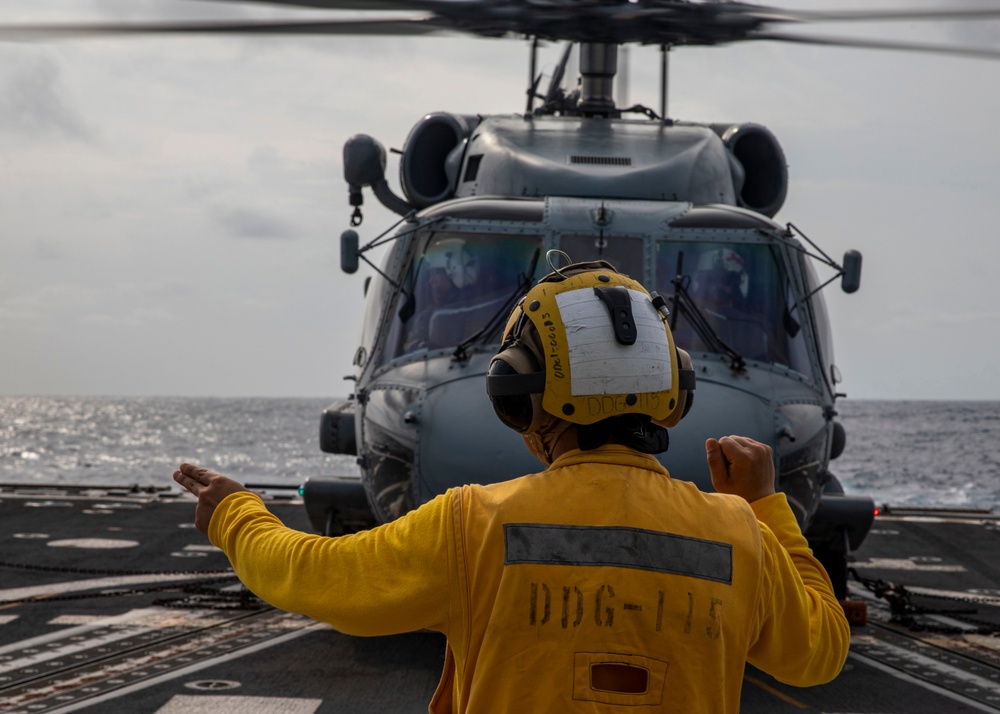 USS Rafael Peralta (DDG 115) conducts flight operations