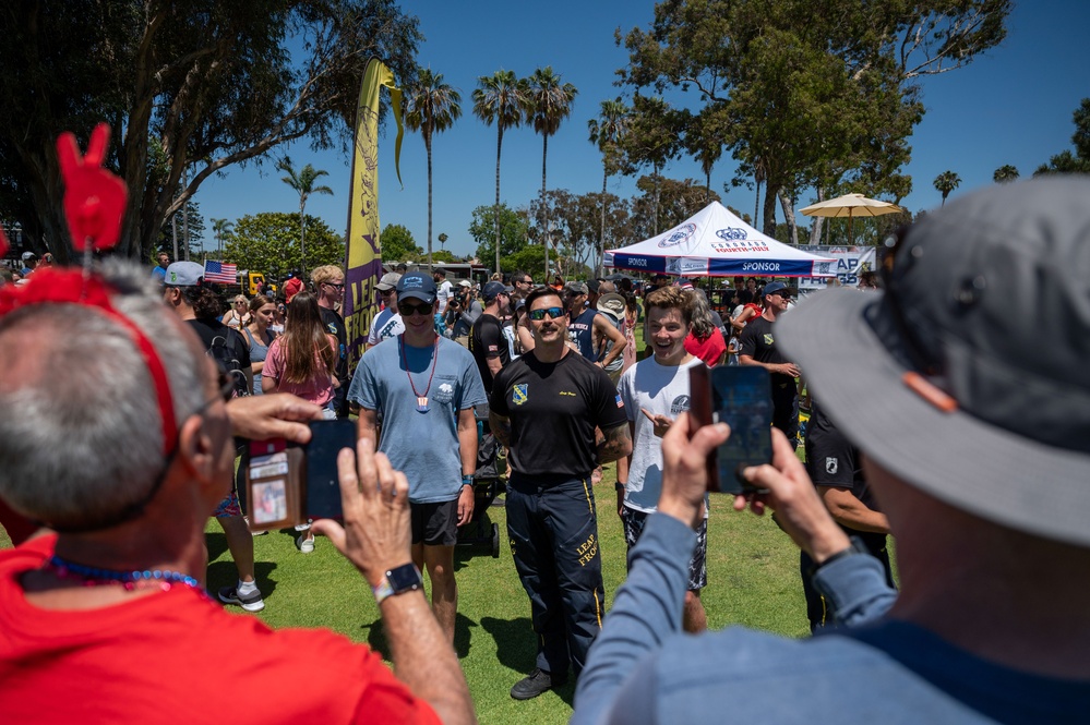 Navy parachute team, the &quot;Leap Frogs,&quot; jump into Coronado Island for 4th of July