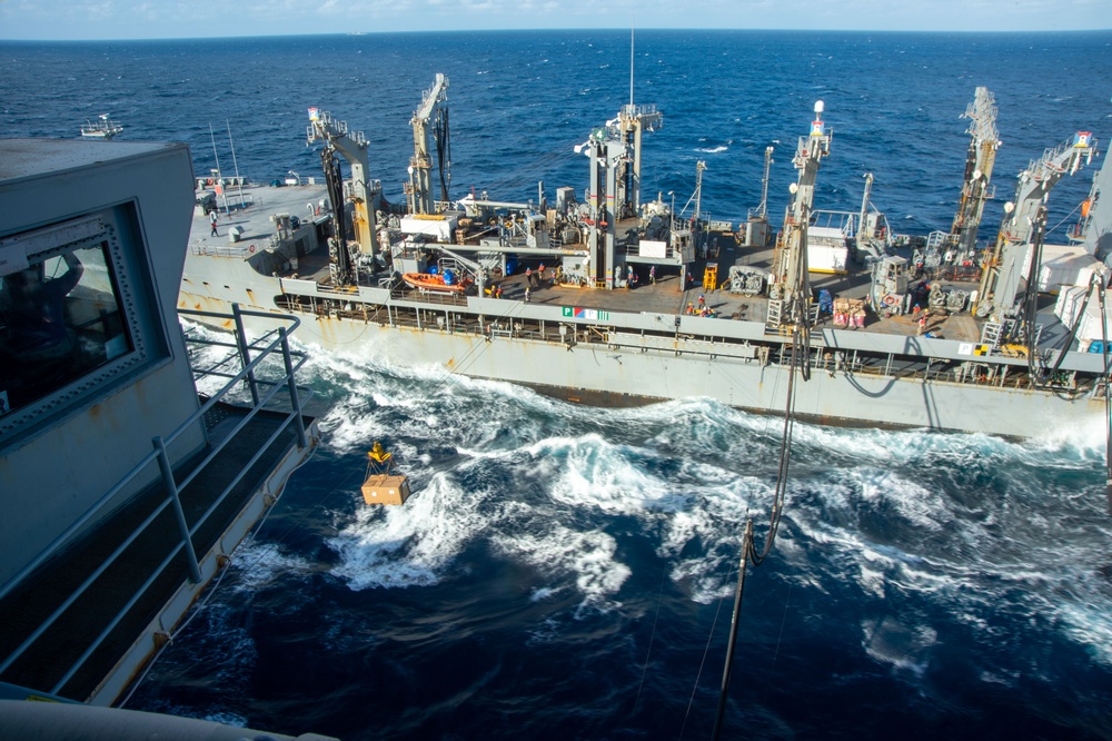 USS Ronald Reagan (CVN 76) conducts fueling-at-sea with USNS Rappahannock (T-AO-204)