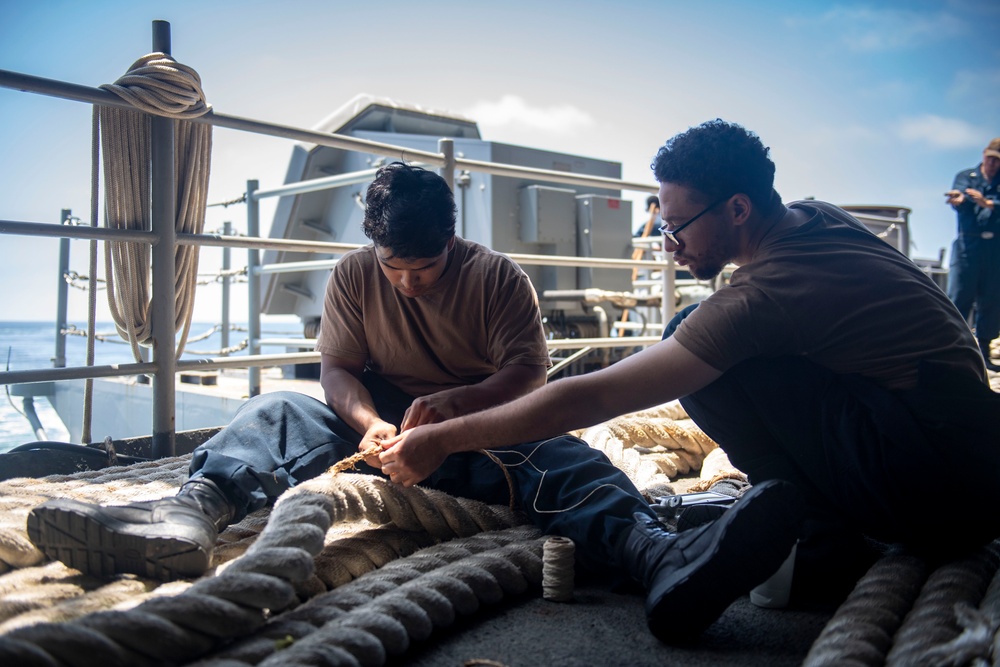 Sailors Whip A Line on the Fantail of USS Carl Vinson (CVN 70)