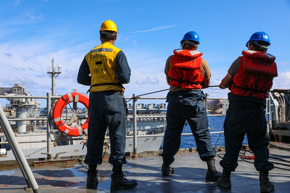 USS Carter Hall (LSD 50) Conducts a Replenishment-at-Sea, July 14, 2023