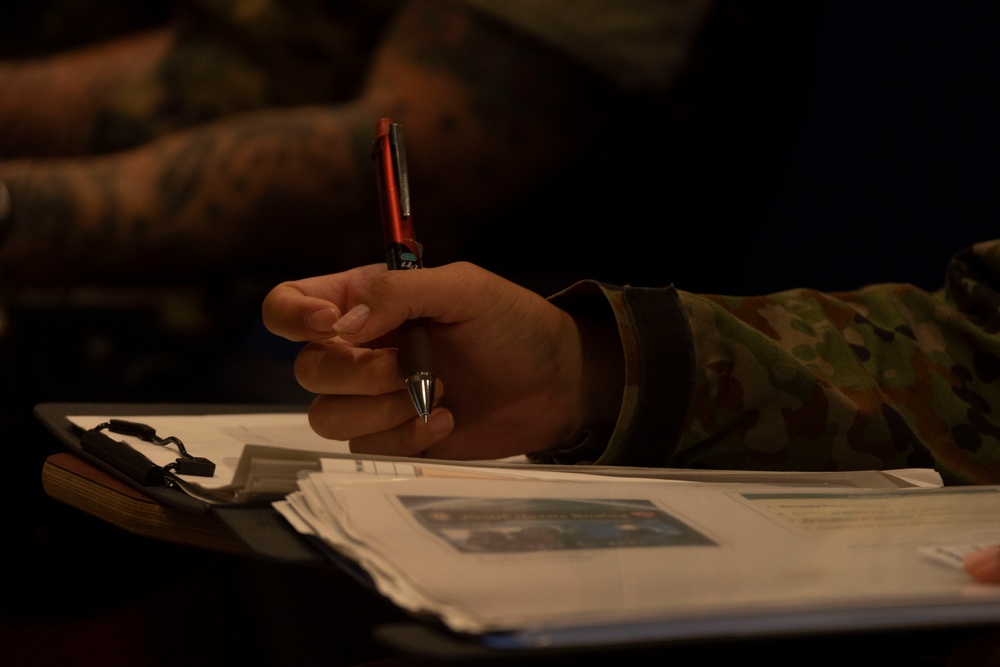 U.S. Marines and JGSDF soldiers conduct a NCO Symposium