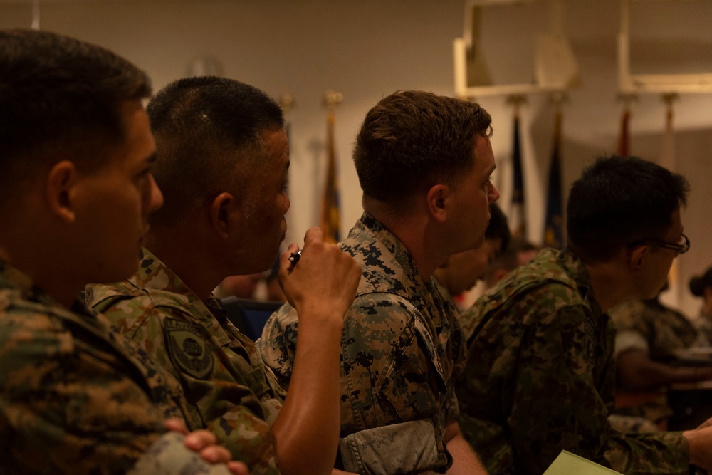 U.S. Marines and JGSDF soldiers conduct a NCO Symposium