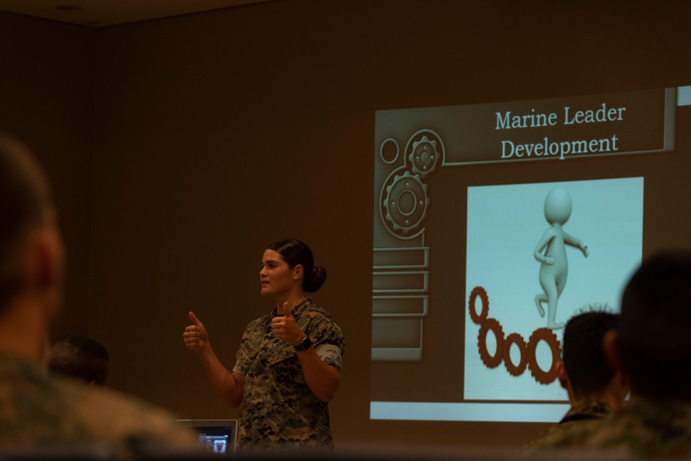 U.S. Marines and JGSDF soldiers conduct a NCO Symposium