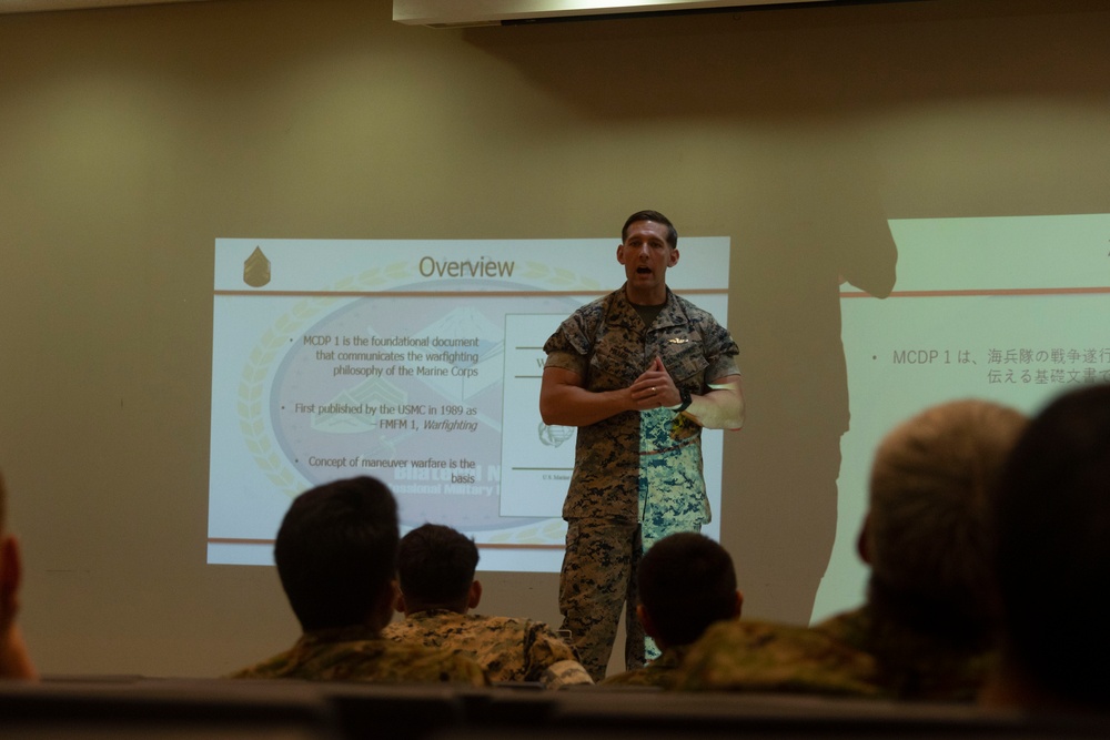 U.S. Marines and JGSDF soldiers conduct a NCO Symposium