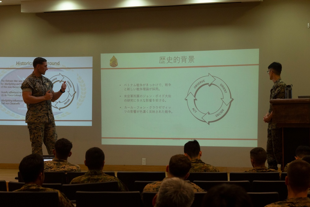 U.S. Marines and JGSDF soldiers conduct a NCO Symposium