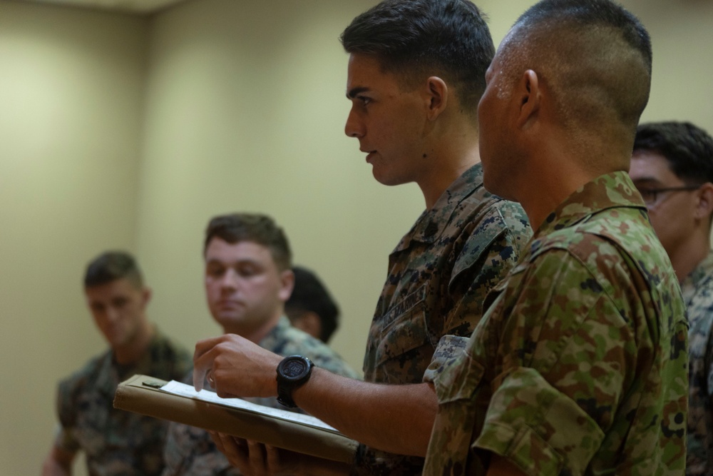 U.S. Marines and JGSDF soldiers conduct a NCO Symposium