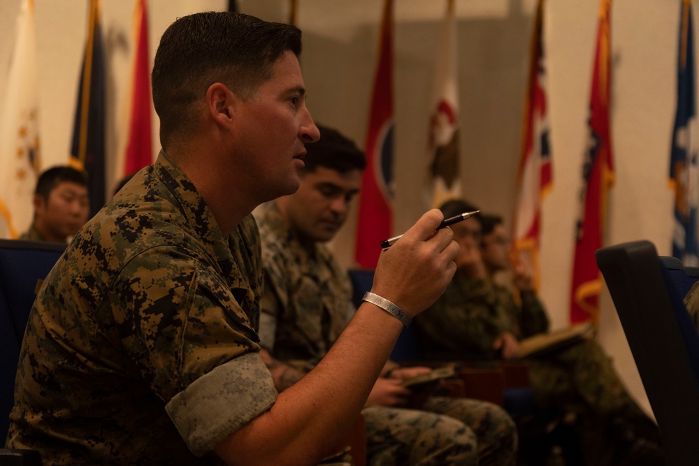 U.S. Marines and JGSDF soldiers conduct a NCO Symposium