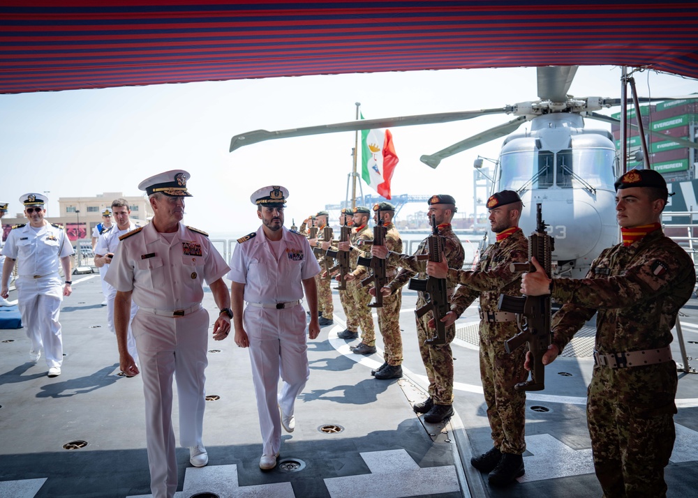 President of the Naval War College Rear Adm. Pete Garvin visits Italian Navy Carlo Bergamini-class frigate ITS Virginio Fasan (F 591)