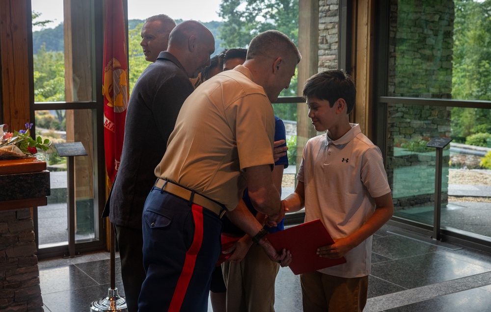 U.S. Marine Corps Master Gunnery Sgt. Mark Shaffer retires from the Marine Corps after thirty honorable years at the Semper Fidelis Memorial Chapel