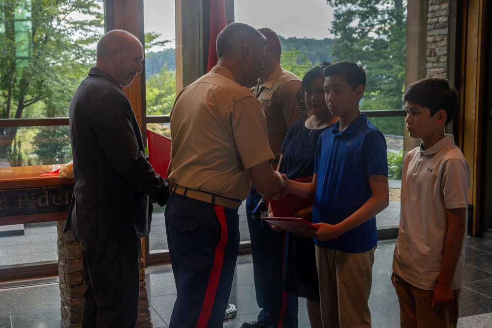 U.S. Marine Corps Master Gunnery Sgt. Mark Shaffer retires from the Marine Corps after thirty honorable years at the Semper Fidelis Memorial Chapel